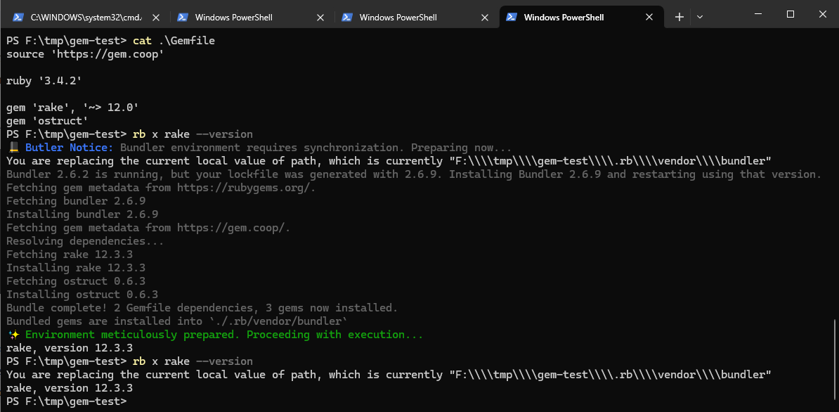 Ruby Butler executing commands in bundler prepared environment (with some debug info)!