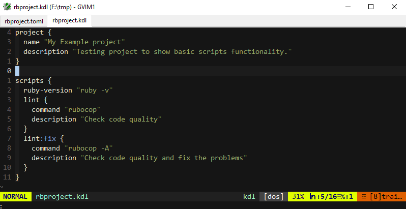 Ruby Butler rbproject.kdl example